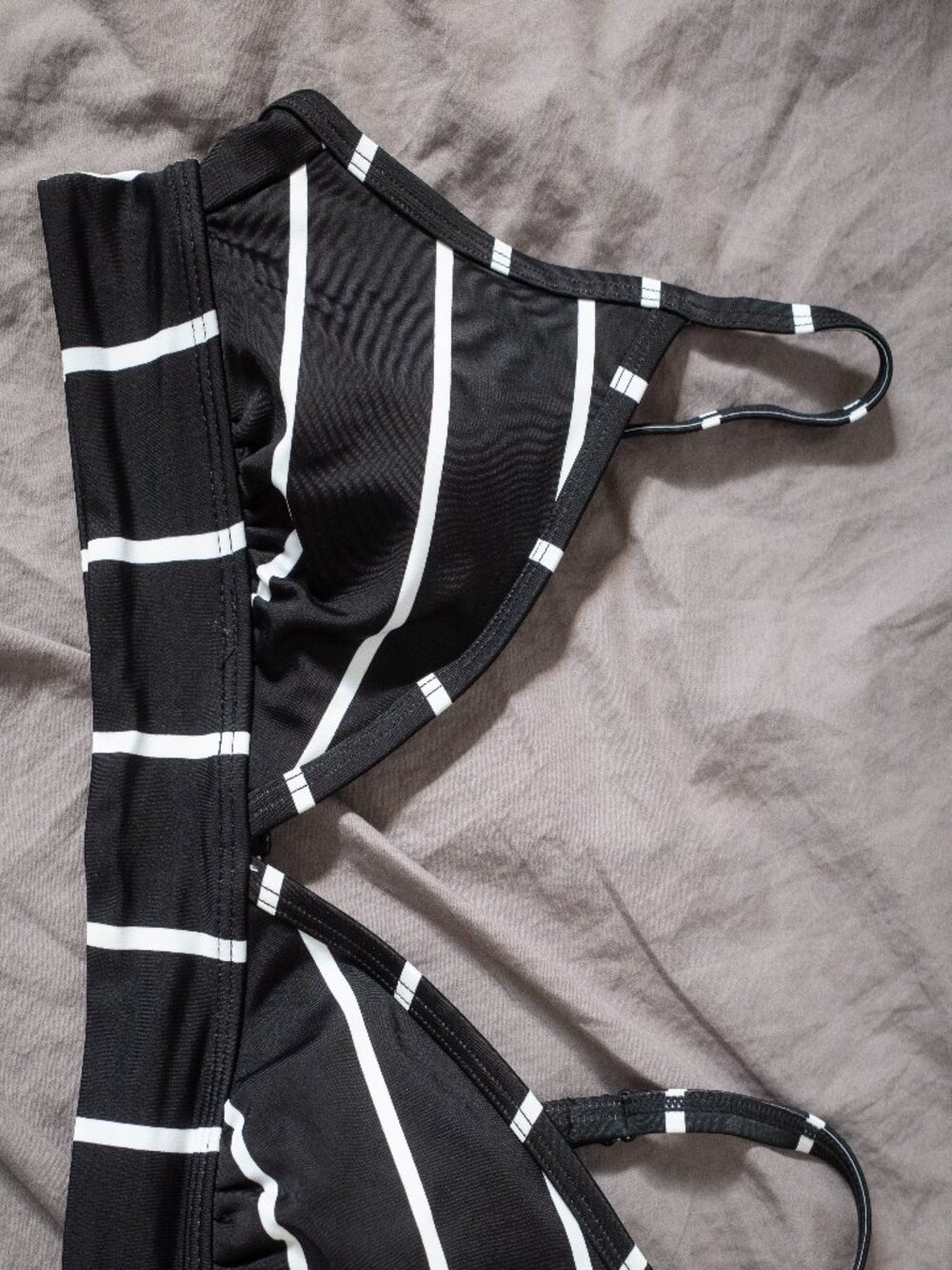 Kona Sol Black and White Striped Bikini Top, size S